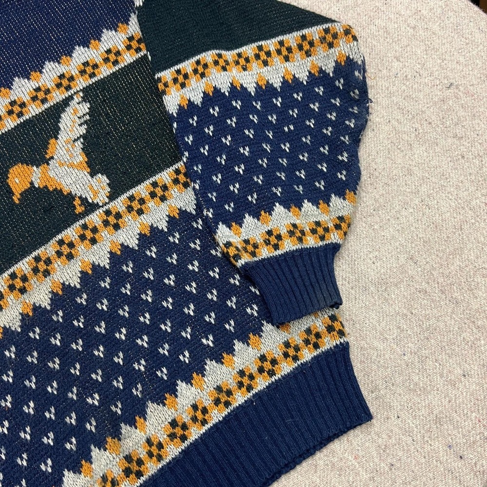 Vintage Bird Sweater Mens XL Blue 1980s Striped Geometric Outdoors USA Classic‎ - Picture 5 of 10